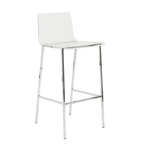 Homeroots Set Of Two 30" Clear And Silver Acrylic And Steel Low Back Bar Height Bar Chairs   544704