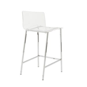 Homeroots Set Of Two 30" Clear And Silver Acrylic And Steel Low Back Bar Height Bar Chairs   544704