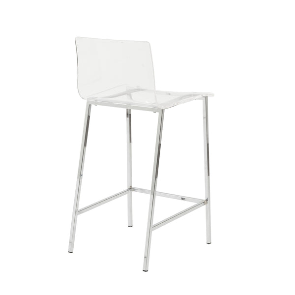 Homeroots Set Of Two 30" Clear And Silver Acrylic And Steel Low Back Bar Height Bar Chairs   544704