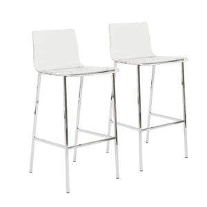 Homeroots Set Of Two 30" Clear And Silver Acrylic And Steel Low Back Bar Height Bar Chairs   544704