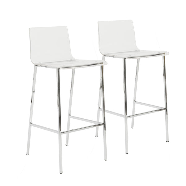 Homeroots Set Of Two 30" Clear And Silver Acrylic And Steel Low Back Bar Height Bar Chairs   544704