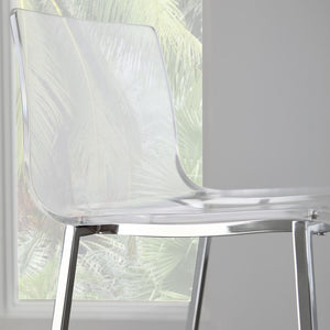 Homeroots Set Of Two 30" Clear And Silver Acrylic And Steel Low Back Bar Height Bar Chairs   544704