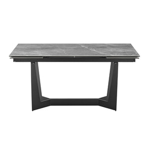 HomeRoots 94" Elegant Gray and Black Ceramic Dining Table with Durable Steel Trestle Base for Modern Homes 544709