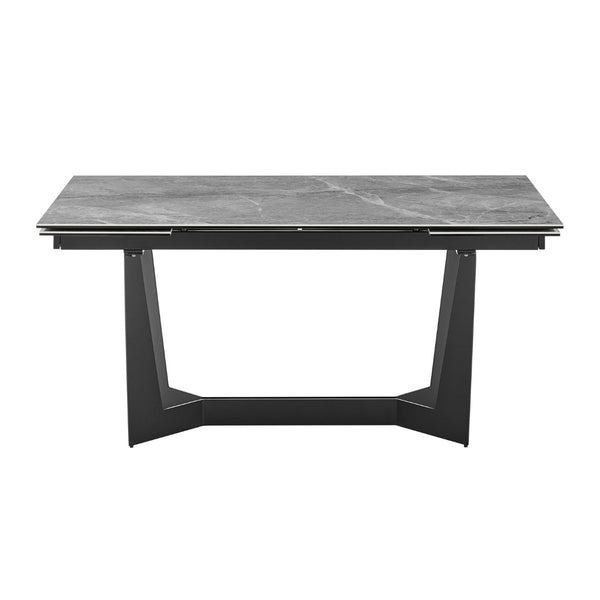 HomeRoots 94" Elegant Gray and Black Ceramic Dining Table with Durable Steel Trestle Base for Modern Homes 544709