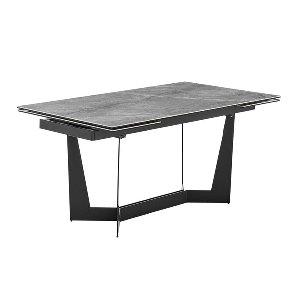 HomeRoots 94" Elegant Gray and Black Ceramic Dining Table with Durable Steel Trestle Base for Modern Homes 544709