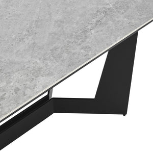 HomeRoots 94" Elegant Gray and Black Ceramic Dining Table with Durable Steel Trestle Base for Modern Homes 544709