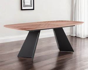 Homeroots 79" Stylish Brown And Black Wood And Steel Double Pedestal Dining Table - Seats 6, Modern Elegance!   544710