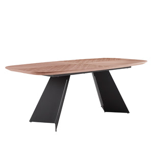 Homeroots 79" Stylish Brown And Black Wood And Steel Double Pedestal Dining Table - Seats 6, Modern Elegance!   544710