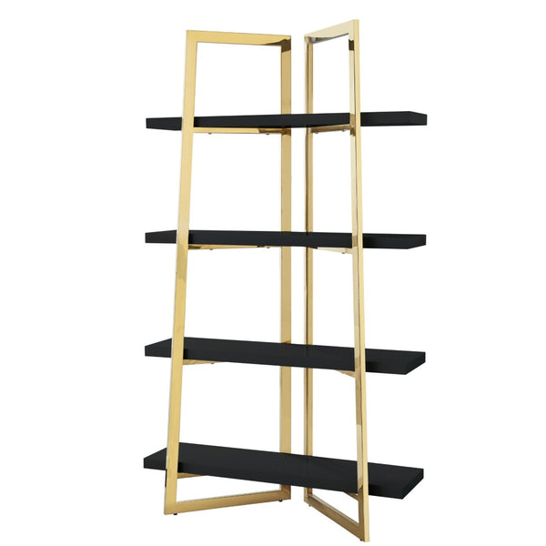 HomeRoots 69" Modern Black Stainless Steel & Wood Four-Tier Etagere Bookcase for Stylish Storage & Display 544730