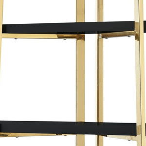 HomeRoots 69" Modern Black Stainless Steel & Wood Four-Tier Etagere Bookcase for Stylish Storage & Display 544730