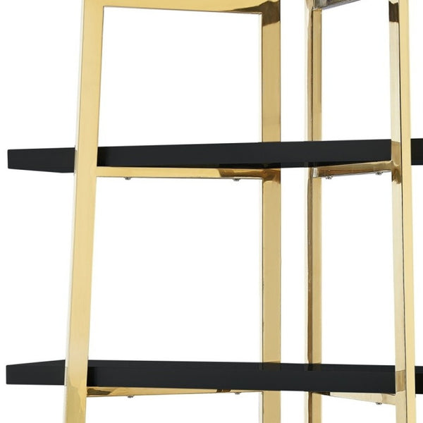 HomeRoots 69" Modern Black Stainless Steel & Wood Four-Tier Etagere Bookcase for Stylish Storage & Display 544730