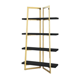 HomeRoots 69" Modern Black Stainless Steel & Wood Four-Tier Etagere Bookcase for Stylish Storage & Display 544730