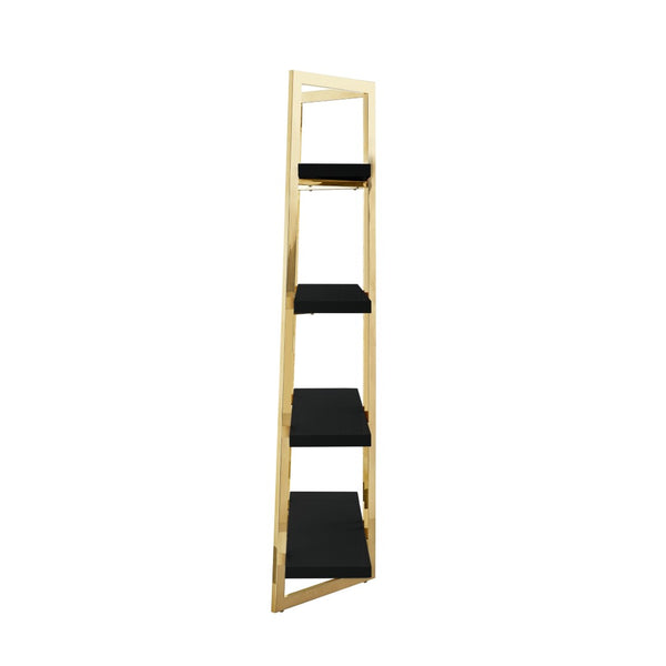 HomeRoots 69" Modern Black Stainless Steel & Wood Four-Tier Etagere Bookcase for Stylish Storage & Display 544730