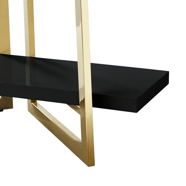 HomeRoots 69" Modern Black Stainless Steel & Wood Four-Tier Etagere Bookcase for Stylish Storage & Display 544730