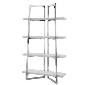 HomeRoots 69" Light Gray Stainless Steel Four-Tier Etagere Bookcase - Modern Storage Solution for Home & Office 544731