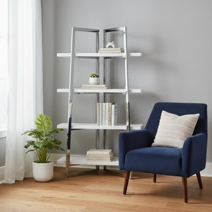 HomeRoots 69" Light Gray Stainless Steel Four-Tier Etagere Bookcase - Modern Storage Solution for Home & Office 544731