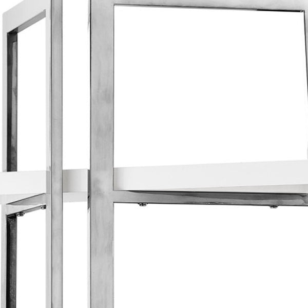 HomeRoots 69" Elegant White Stainless Steel & Wood Four-Tier Etagere Bookcase - Stylish Storage Solution 544732