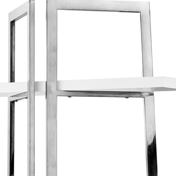 HomeRoots 69" Elegant White Stainless Steel & Wood Four-Tier Etagere Bookcase - Stylish Storage Solution 544732