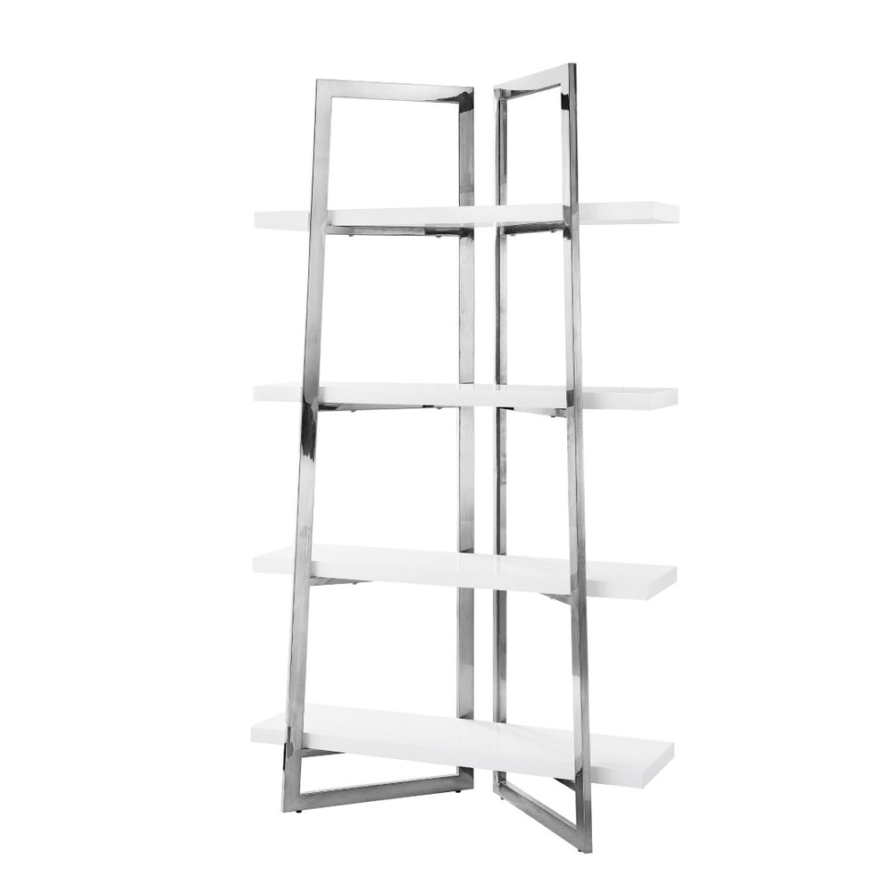 HomeRoots 69" Elegant White Stainless Steel & Wood Four-Tier Etagere Bookcase - Stylish Storage Solution 544732