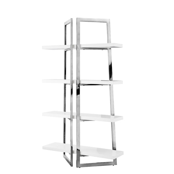 HomeRoots 69" Elegant White Stainless Steel & Wood Four-Tier Etagere Bookcase - Stylish Storage Solution 544732