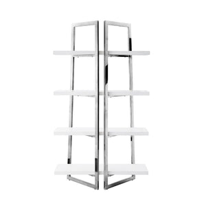 HomeRoots 69" Elegant White Stainless Steel & Wood Four-Tier Etagere Bookcase - Stylish Storage Solution 544732