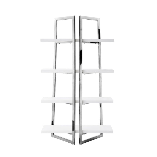 HomeRoots 69" Elegant White Stainless Steel & Wood Four-Tier Etagere Bookcase - Stylish Storage Solution 544732