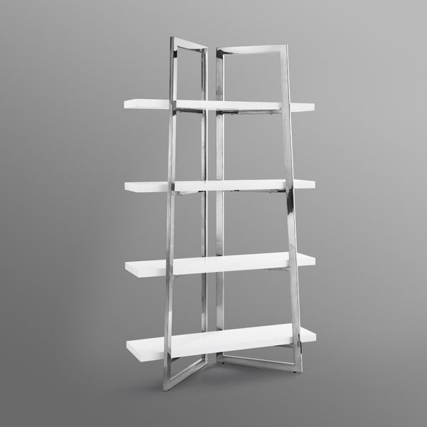 HomeRoots 69" Elegant White Stainless Steel & Wood Four-Tier Etagere Bookcase - Stylish Storage Solution 544732
