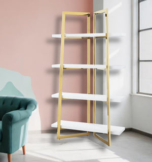 HomeRoots 69" White Stainless Steel Four-Tier Etagere Bookcase - Modern Design for Stylish Storage & Display Solutions 544733