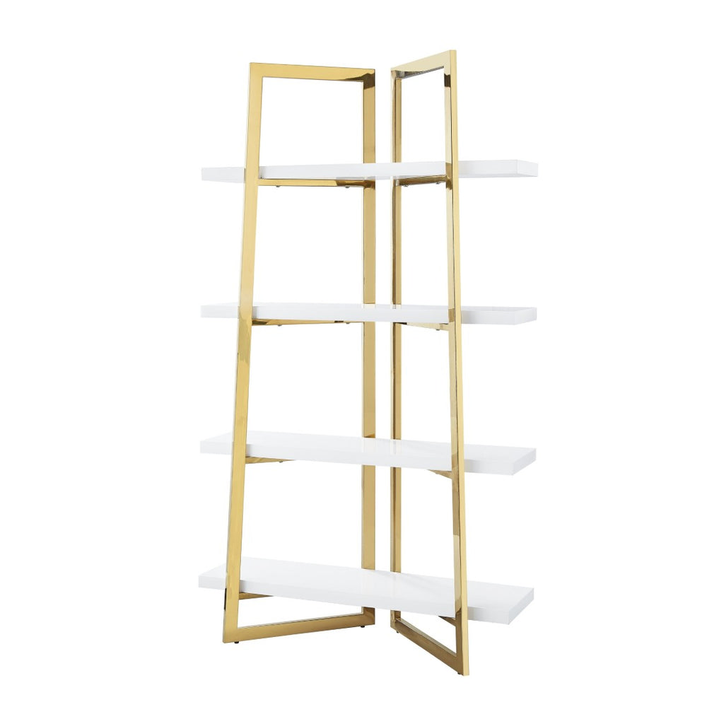 HomeRoots 69" White Stainless Steel Four-Tier Etagere Bookcase - Modern Design for Stylish Storage & Display Solutions 544733