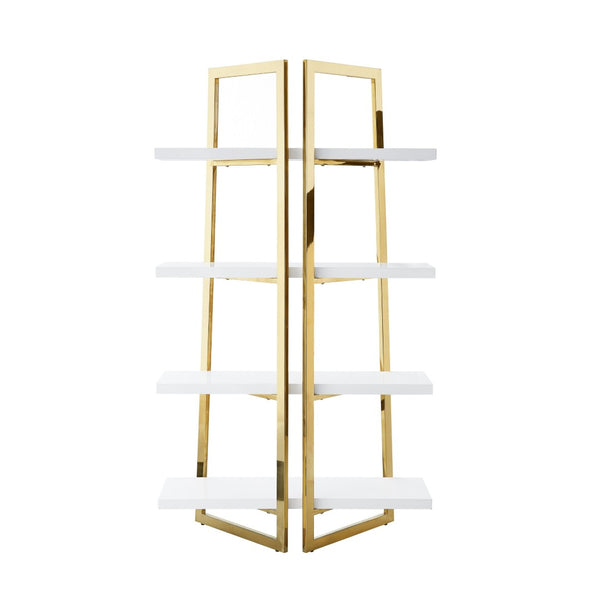 HomeRoots 69" White Stainless Steel Four-Tier Etagere Bookcase - Modern Design for Stylish Storage & Display Solutions 544733