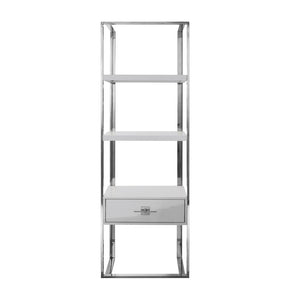 HomeRoots 71" Light Gray Three-Tier Etagere Bookcase with Drawer – Stylish Metal & Wood Storage Solution 544735