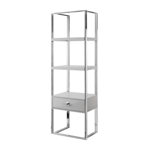 HomeRoots 71" Light Gray Three-Tier Etagere Bookcase with Drawer – Stylish Metal & Wood Storage Solution 544735