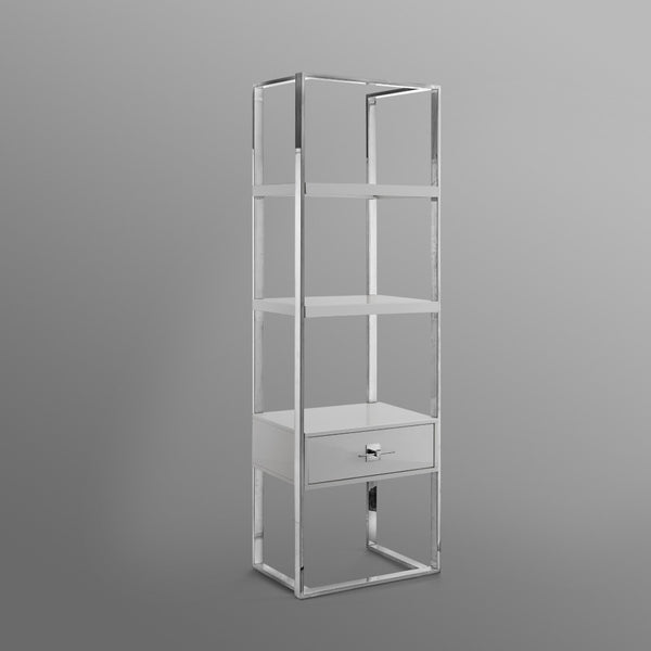 HomeRoots 71" Light Gray Three-Tier Etagere Bookcase with Drawer – Stylish Metal & Wood Storage Solution 544735