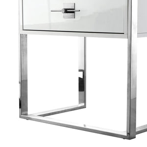 HomeRoots 71" Modern White Wood & Stainless Steel Three-Tier Etagere Bookcase with Drawer for Stylish Storage 544736