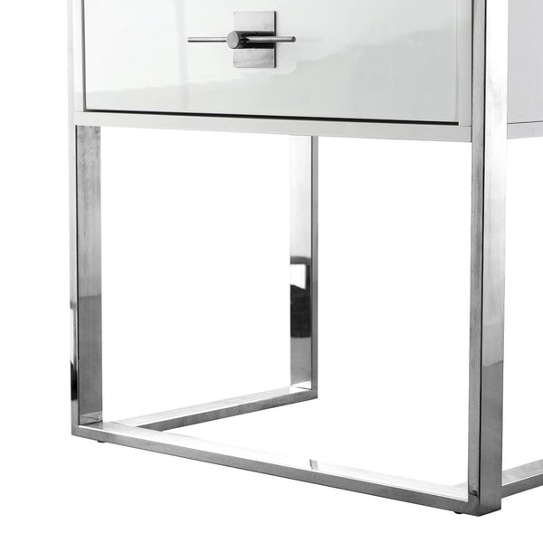 HomeRoots 71" Modern White Wood & Stainless Steel Three-Tier Etagere Bookcase with Drawer for Stylish Storage 544736