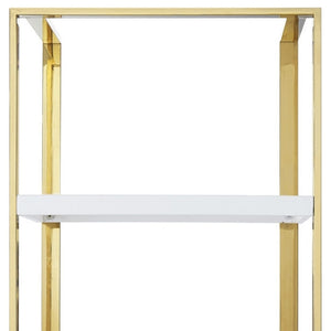 HomeRoots 71" Modern White Stainless Steel & Wood Three-Tier Etagere Bookcase with Drawer for Stylish Storage 544737