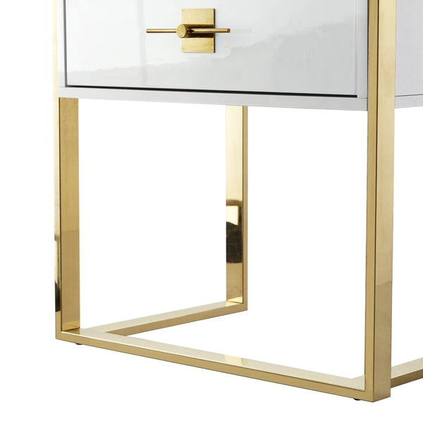 HomeRoots 71" Modern White Stainless Steel & Wood Three-Tier Etagere Bookcase with Drawer for Stylish Storage 544737
