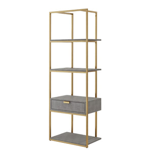 HomeRoots 68" Gray Stainless Steel Four-Tier Etagere Bookcase with Drawer for Stylish Storage & Display Grey/Gold 544738