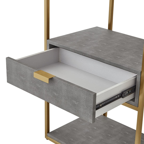 HomeRoots 68" Gray Stainless Steel Four-Tier Etagere Bookcase with Drawer for Stylish Storage & Display Grey/Gold 544738