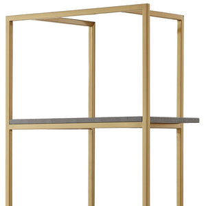 HomeRoots 68" Gray Stainless Steel Four-Tier Etagere Bookcase with Drawer for Stylish Storage & Display Grey/Gold 544738