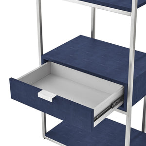 HomeRoots 68" Gray Stainless Steel Four-Tier Etagere Bookcase with Drawer for Stylish Storage & Display Navy/Chrome 544739