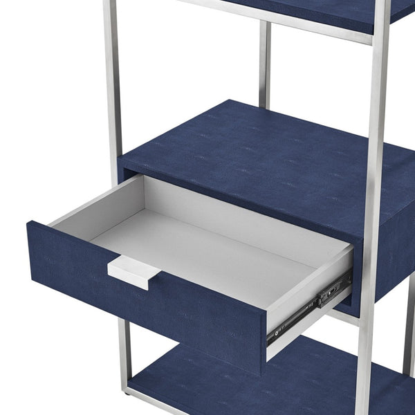 HomeRoots 68" Gray Stainless Steel Four-Tier Etagere Bookcase with Drawer for Stylish Storage & Display Navy/Chrome 544739
