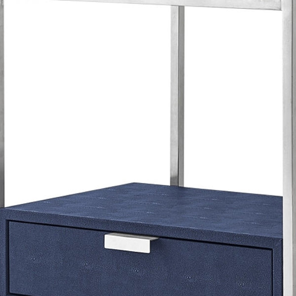 HomeRoots 68" Gray Stainless Steel Four-Tier Etagere Bookcase with Drawer for Stylish Storage & Display Navy/Chrome 544739