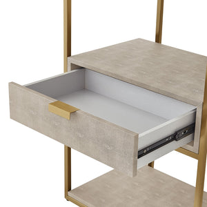 HomeRoots 68" Gray Stainless Steel Four-Tier Etagere Bookcase with Drawer for Stylish Storage & Display Cream White/Gold 544740