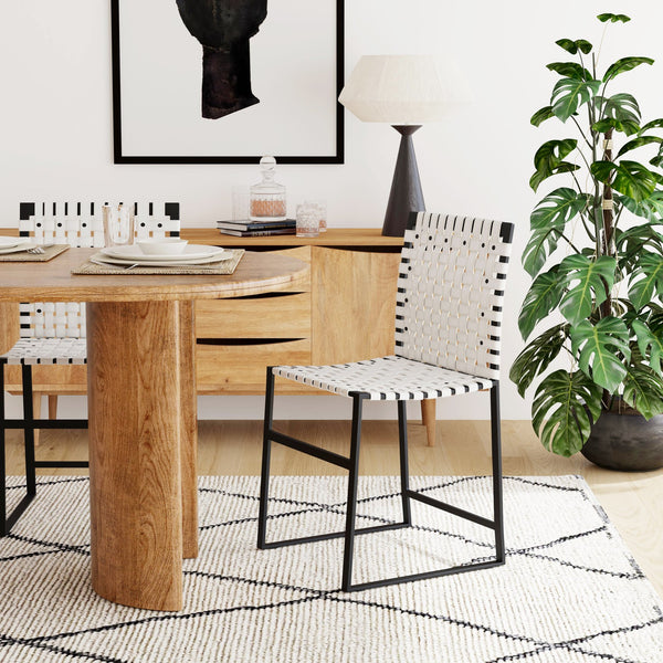 Butler Specialty Urban Woven Leather Side Chair With Black Iron Base And Rustic Nail Head Accents For Stylish Decor White Iron,Leather,Steel 5447411-butler