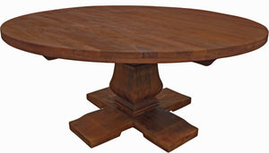 HomeRoots 58" Solid Wood Round Dining Table with Carved Pedestal Base - Rustic Charm & Versatile Use 544742