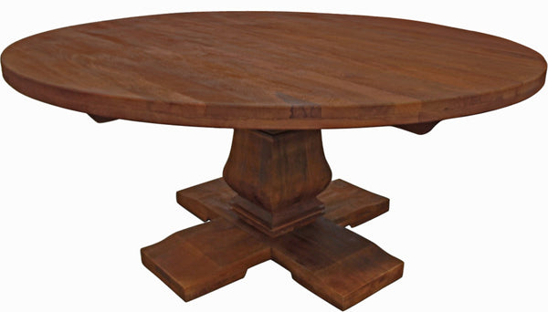 HomeRoots 58" Solid Wood Round Dining Table with Carved Pedestal Base - Rustic Charm & Versatile Use 544742