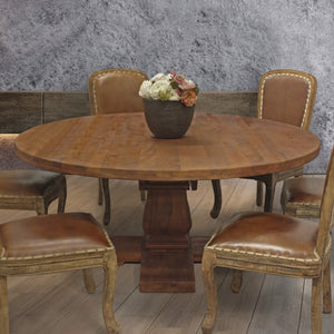 HomeRoots 58" Solid Wood Round Dining Table with Carved Pedestal Base - Rustic Charm & Versatile Use 544742
