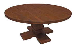 HomeRoots 58" Solid Wood Round Dining Table with Carved Pedestal Base - Rustic Charm & Versatile Use 544742