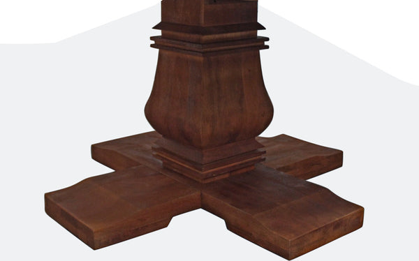 HomeRoots 58" Solid Wood Round Dining Table with Carved Pedestal Base - Rustic Charm & Versatile Use 544742
